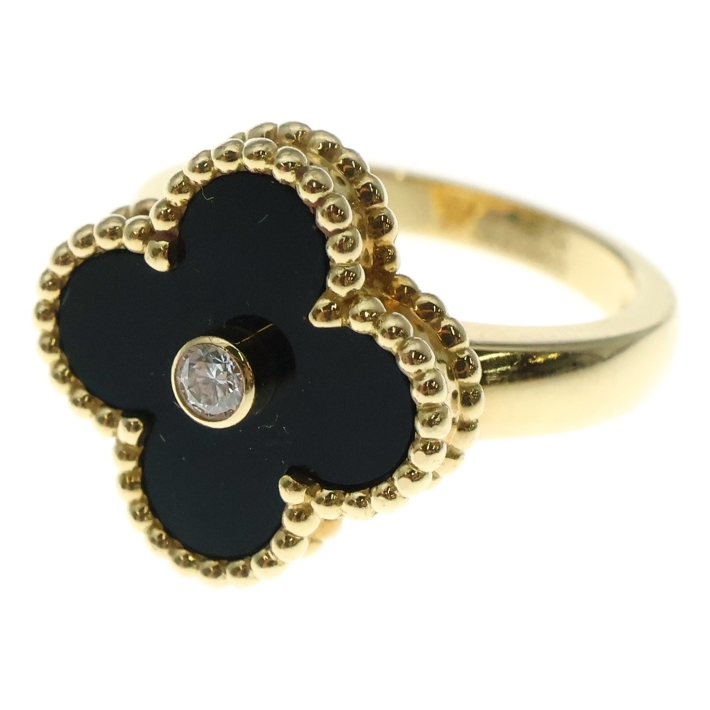 ヴィンテージアルハンブラ オニキス 1Pダイヤリング Au750YG 6.8g Bランク