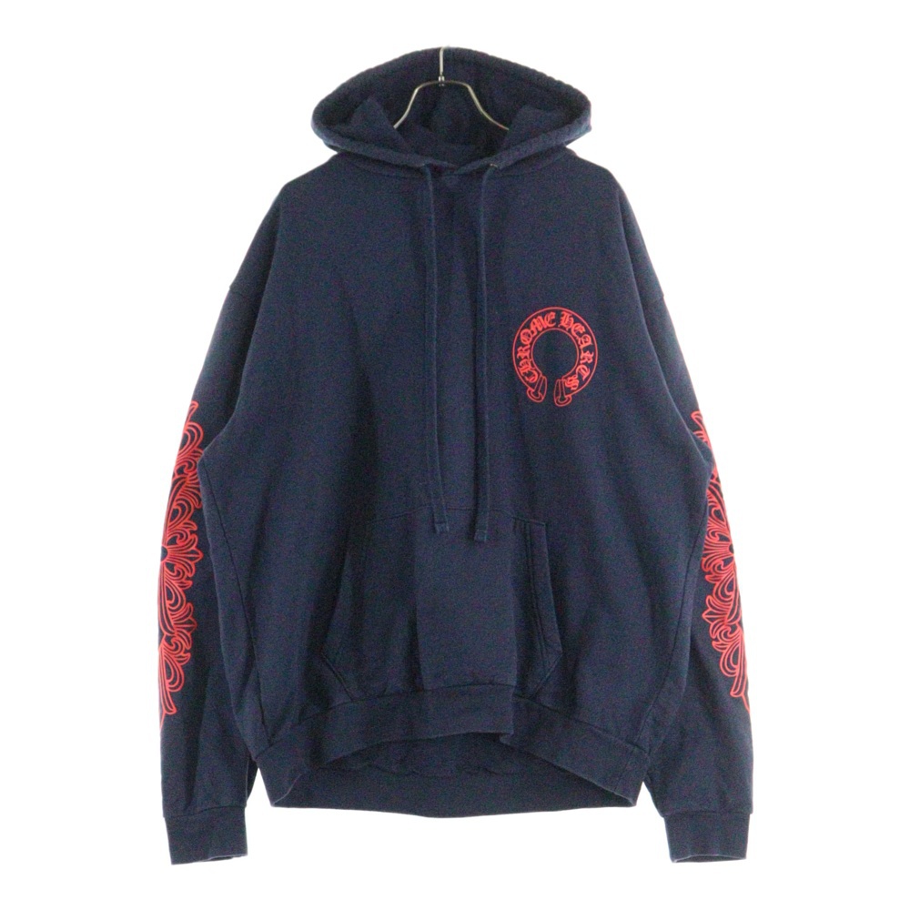 SWTSHRT PLVR プルオーバーパーカー 袖フローラルバックホースシューパーカー ネイビー/レッド Bランク