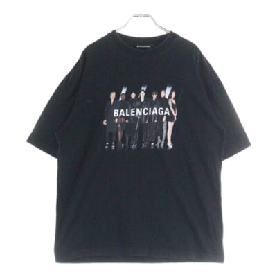20SS REAL BALENCIAGA MEDIUM FIT リアルバレンシアガ モデルプリント ロゴプリントクルーネック半袖Tシャツカットソー ブラック Bランク