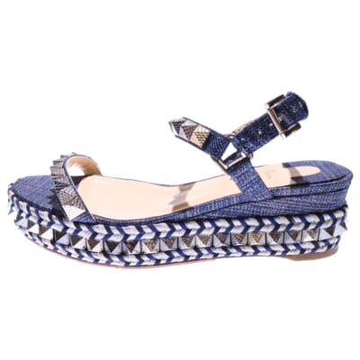 スタッズ サンダル 編み込み ネイビー レザー 靴 Bランク