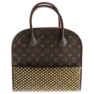 ×Christian Louboutin クリスチャンルブタン モノグラムスタッズ アイコノクラスト ハラコレザーハンドバッグ ブラウン/レッド レディース M41234 Bランク