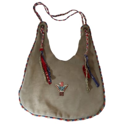 スエードショルダーバッグ ロゴ刺繍レザーショルダーバッグ ベージュ Bランク