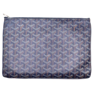 Senat MM セナMM ヘリンボーン 総柄 PVCレザークラッチバッグ セカンドバッグ ネイビー Bランク