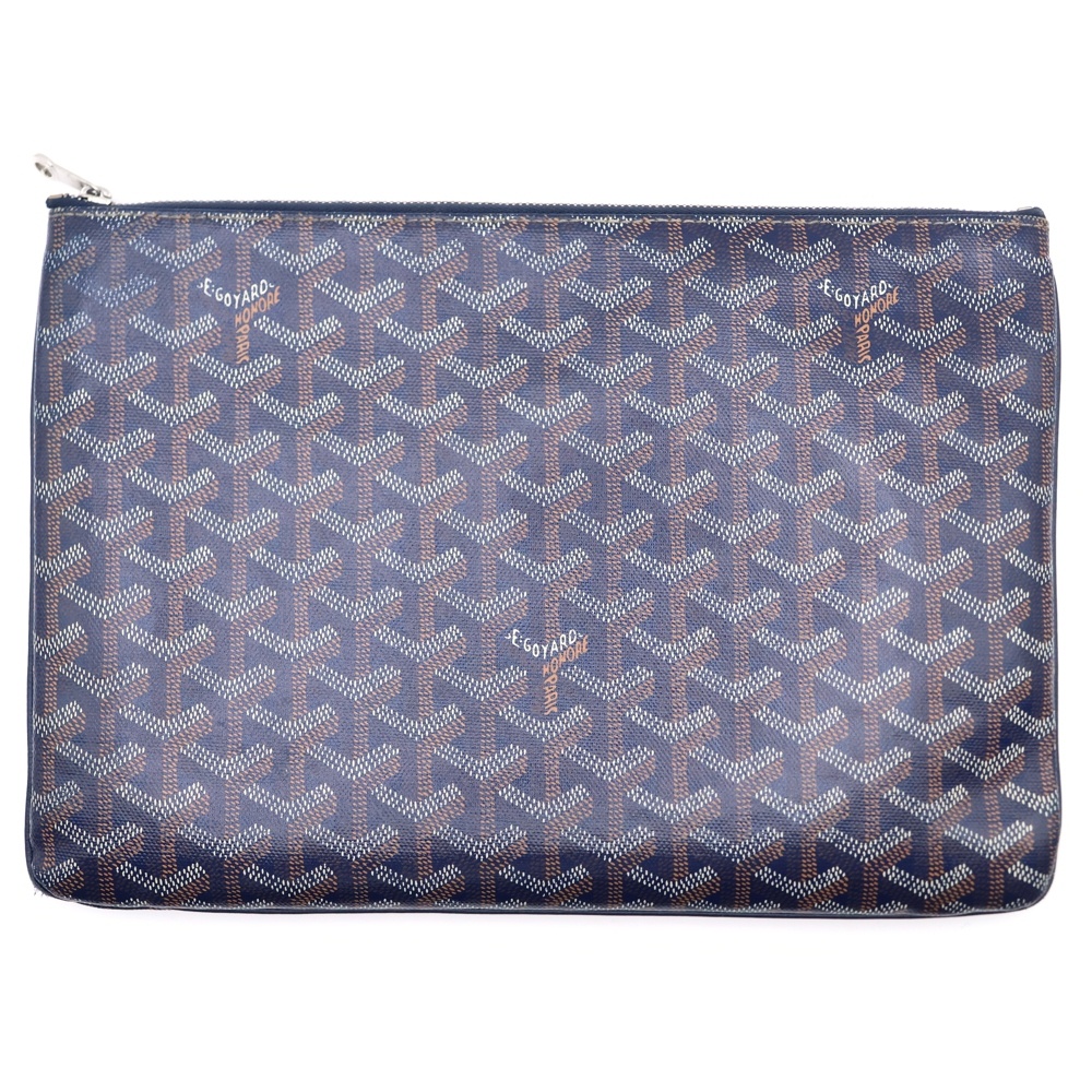 Senat MM セナMM ヘリンボーン 総柄 PVCレザークラッチバッグ セカンドバッグ ネイビー Bランク