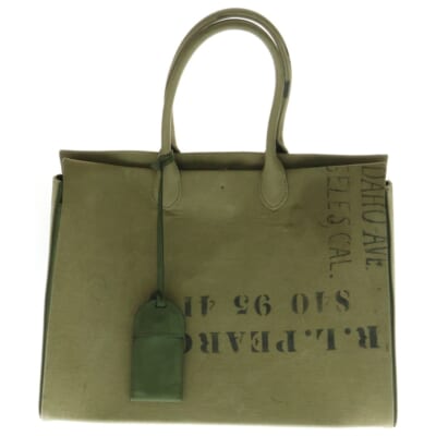 SHOPPING BAG ヴィンテージコットン ショッピングバッグ ハンドバッグ カーキ Bランク