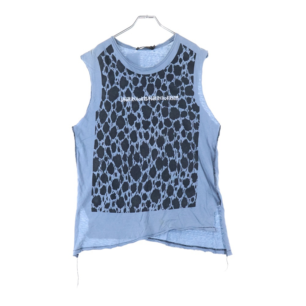03SS Scab期 レオパード柄タンクトップ ロゴプリントノースリーブTシャツ ブルー Bランク