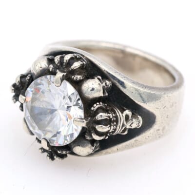 J×U × 内山英雄 オニキススカル クラウン リング ジルコニア シルバー Bランク