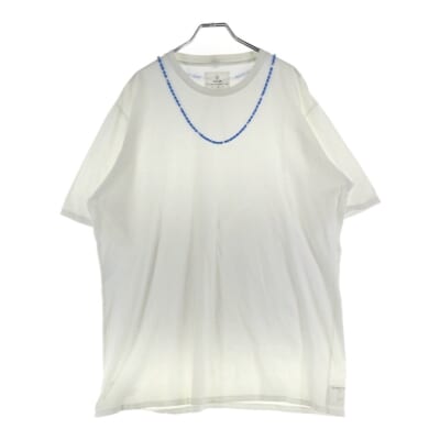 00s 初期 ビーズT 青ビーズ ホワイトハーツ ネックレスプリント クルーネック 半袖Tシャツ カットソー ホワイト Aランク