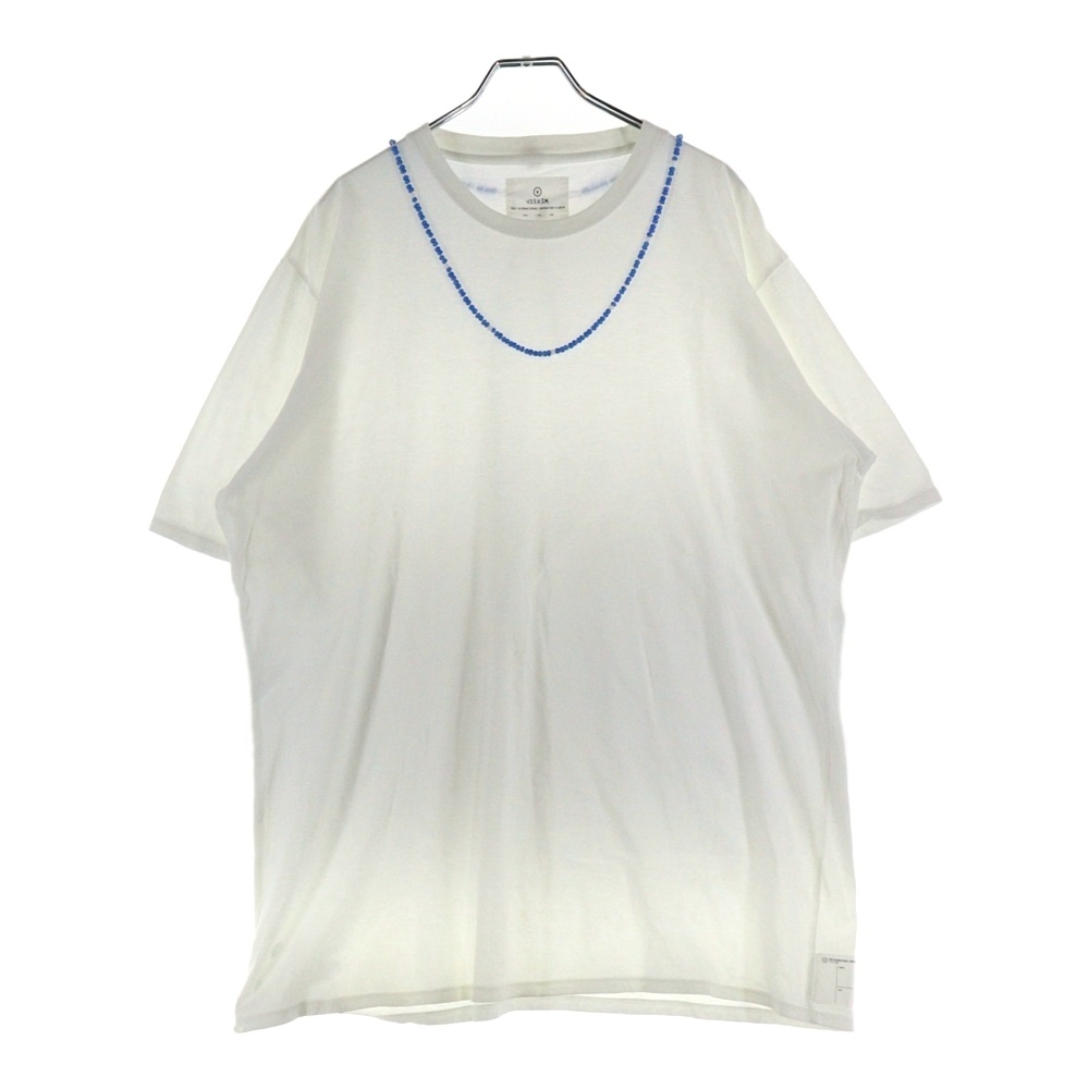 00s 初期 ビーズT 青ビーズ ホワイトハーツ ネックレスプリント クルーネック 半袖Tシャツ カットソー ホワイト Aランク