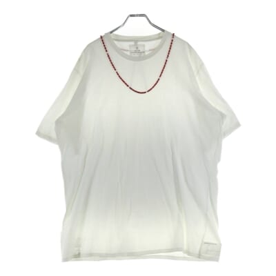 00s 初期 ビーズT 赤ビーズ ホワイトハーツ ネックレスプリント クルーネック 半袖Tシャツ カットソー ホワイト Aランク