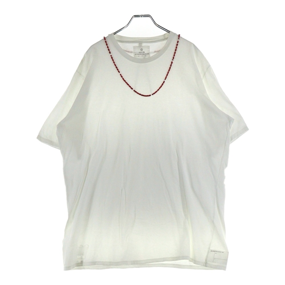 00s 初期 ビーズT 赤ビーズ ホワイトハーツ ネックレスプリント クルーネック 半袖Tシャツ カットソー ホワイト Aランク