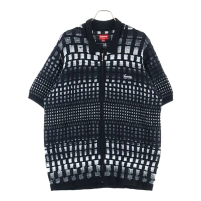 23SS Gardient Grid Zip Up Polo グラデーション ジップアップ ニット ポロシャツ ブラック Sランク