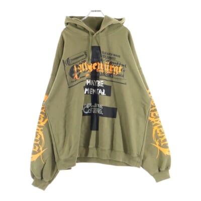 MAYBE MENTAL HOODIE プリントデザイン プルオーバーパーカー フーディー カーキ UA53HD480M Aランク