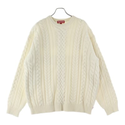 23AW Applique Cable Knit Sweater アップリケ ケーブル ニット クルーネックセーター ホワイト Sランク