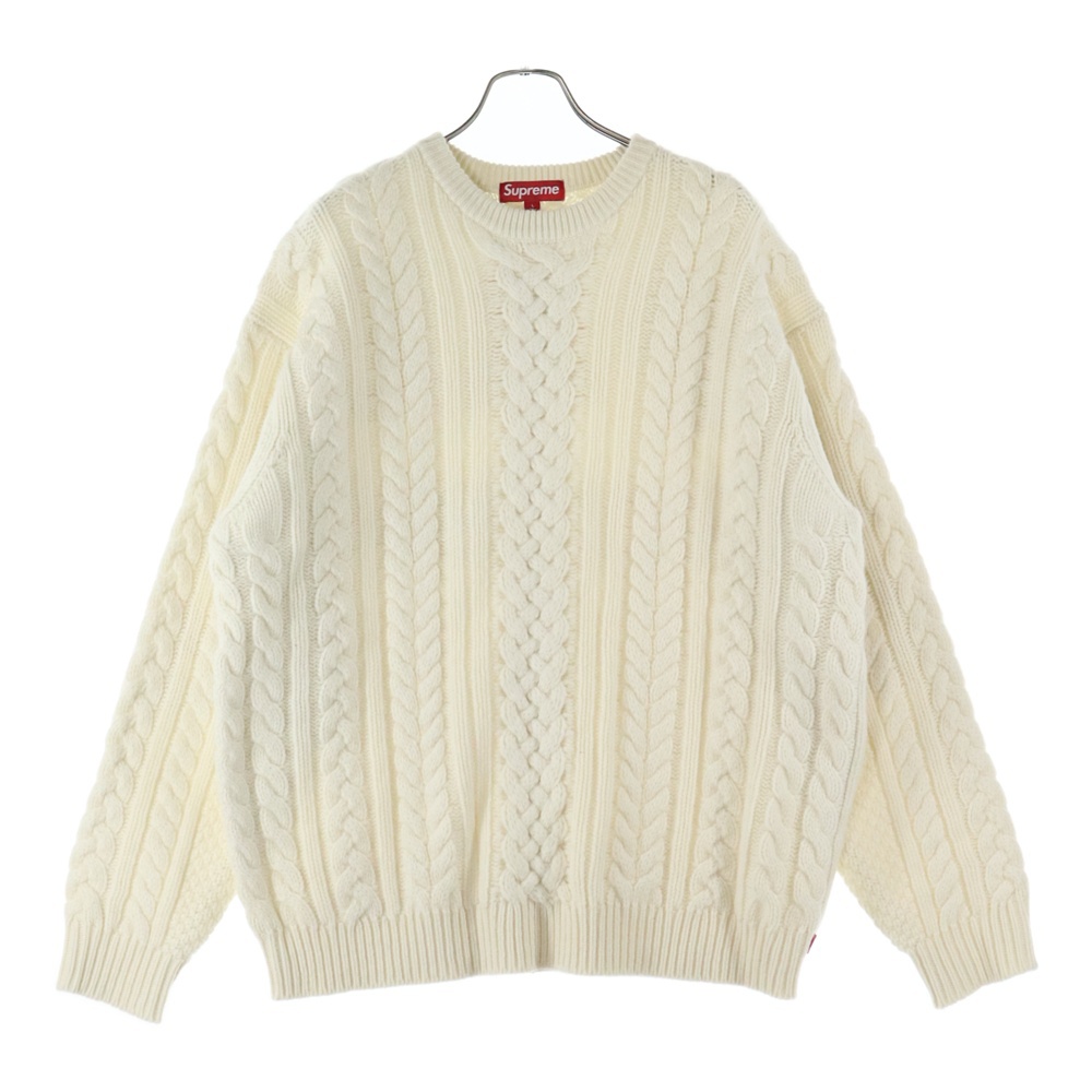 23AW Applique Cable Knit Sweater アップリケ ケーブル ニット クルーネックセーター ホワイト Sランク