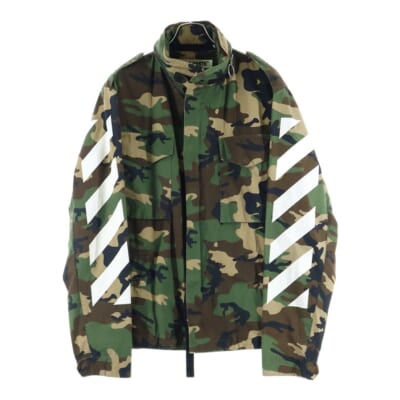 ミリタリー ジップジャケット バックロゴ 袖ライン グリーン Bランク