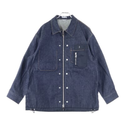 21AW ×Sacai Over Shirt Low Cotton Denim 213D487AY507 サカイ ローコットン ジップアップデニムオーバーシャツ ジャケット インディゴ Aランク