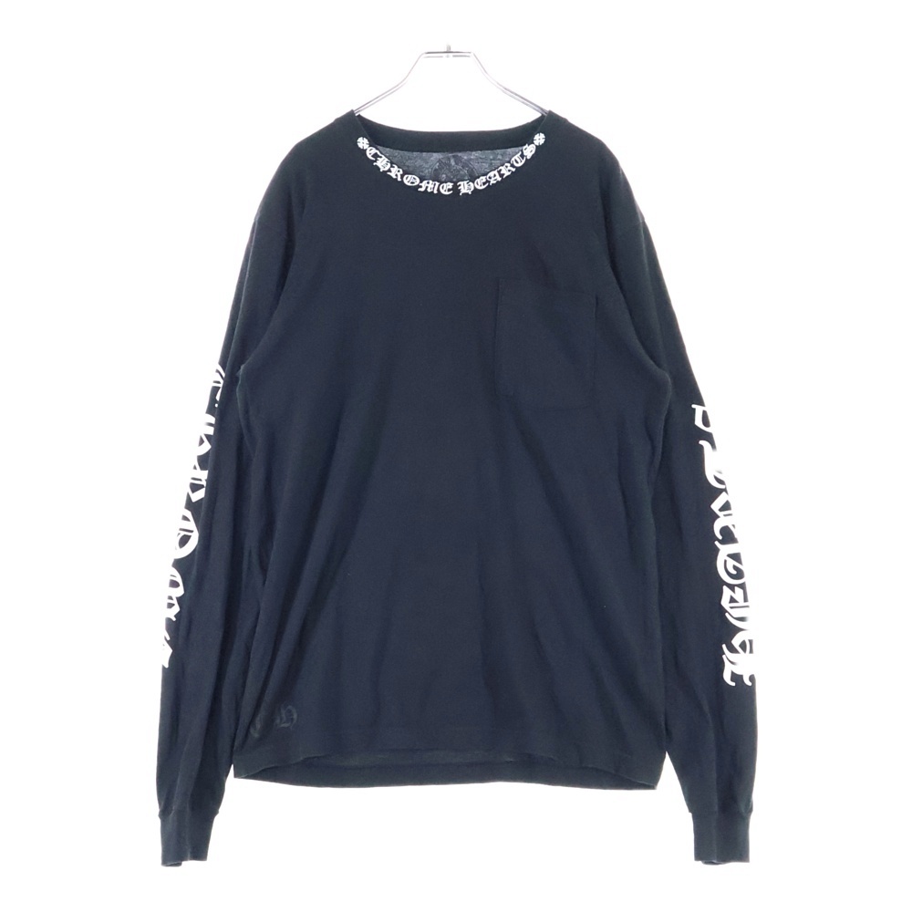 CH LS 1 ネックロゴプリント長袖カットソー 長袖Tシャツ ロングスリーブカットソー ロンT アームロゴ ブラック Bランク