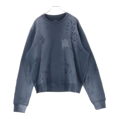 フロントロゴ ショットガン加工 クルーネックスウェットトレーナー ブラック Aランク