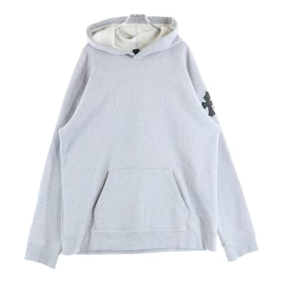 Y NOT CRS PATCH PLVR ワイノット クロスパッチ スクロールラベル付き プルオーバーパーカー スウェットパーカー グレー Bランク