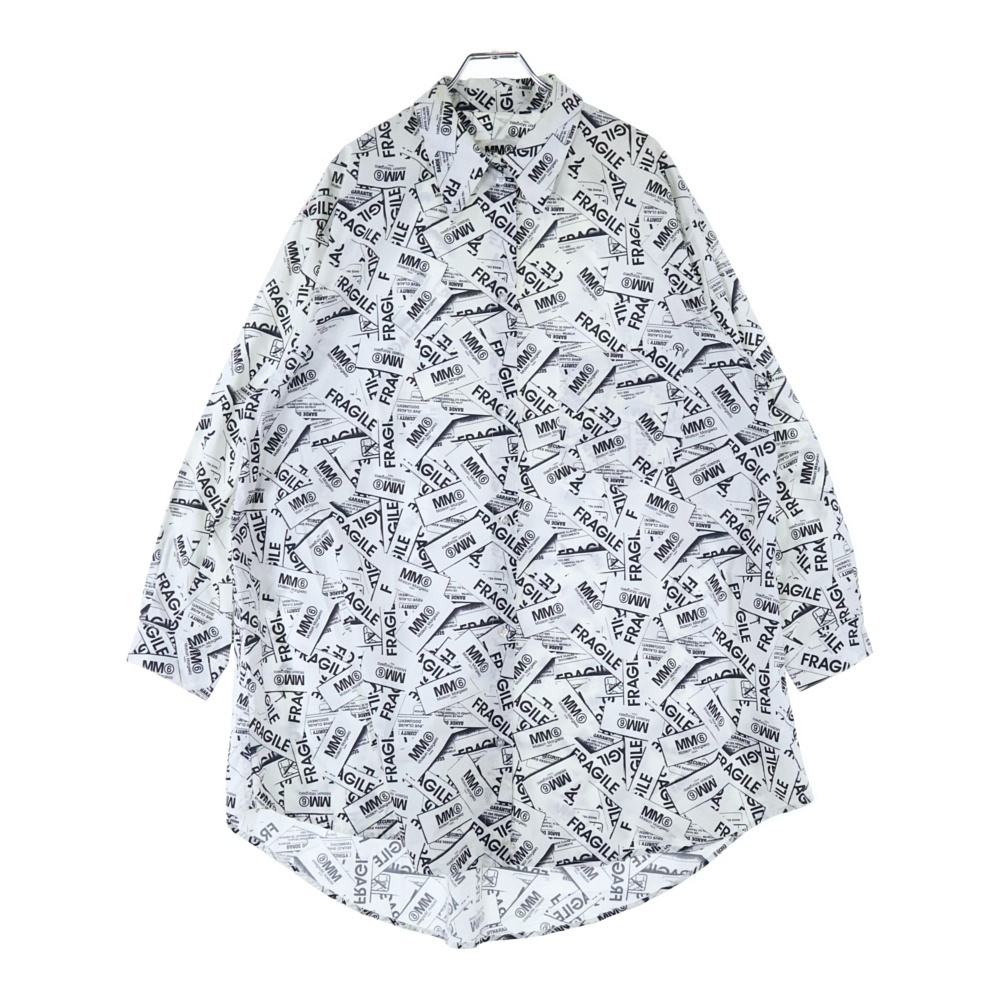 総柄ロゴ 長袖シャツワンピース ホワイト/ブラック M60230 MM064 レディース Bランク