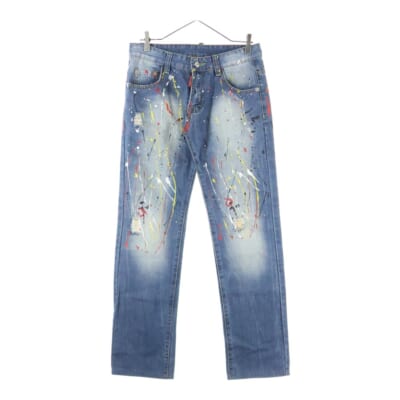 ペイントストレートデニムパンツ インディゴ Bランク