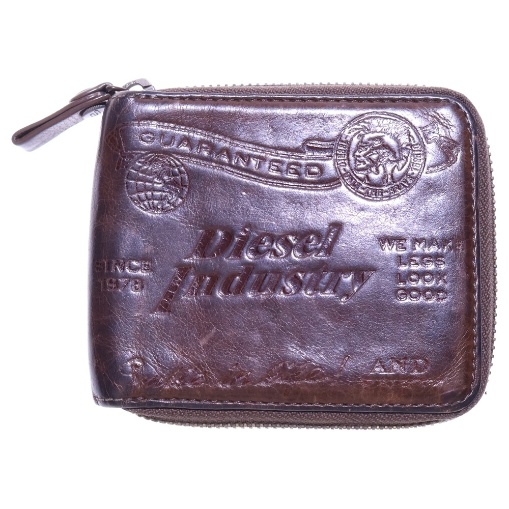 ロゴ刻印 ジップウォレット ブラウン Bランク