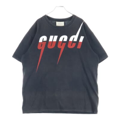 ブレードプリント クルーネック コットン 半袖Tシャツ カットソー ブラック 565806XJAZY Bランク