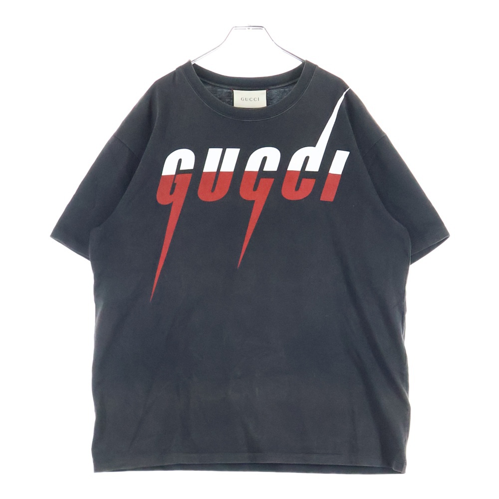 ブレードプリント クルーネック コットン 半袖Tシャツ カットソー ブラック 565806XJAZY Bランク