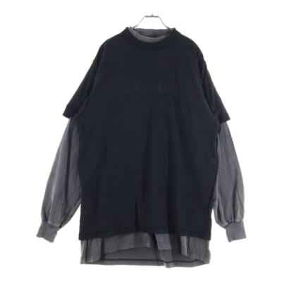 ロゴ刺繍 オーバーサイズヴィンテージジャージーレイヤードカットソー 726088 TNVR5 ブラック/グレー Bランク