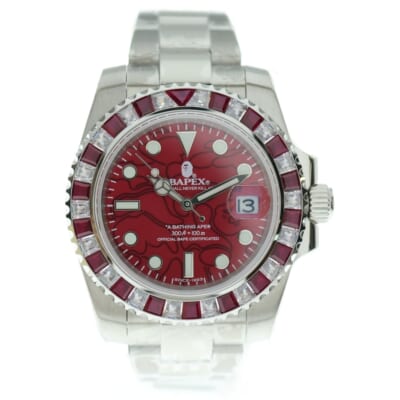 Type 1 Crystal Stone ストーンベゼル カモフラ文字盤 アナログ腕時計 シルバー/バーガンディ 001WHK201302M Sランク