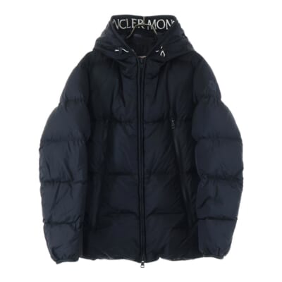 19AW MONTCLA モンクラー ロゴ刺繍 ラバーワッペン フーデッド ジップアップ ダウンジャケット ブラック E20914194385 C0300 Bランク