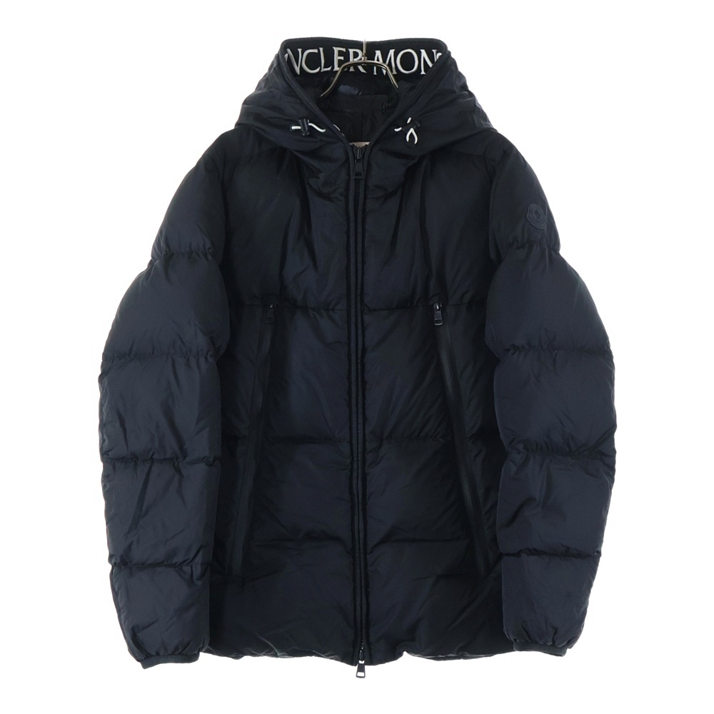 19AW MONTCLA モンクラー ロゴ刺繍 ラバーワッペン フーデッド ジップアップ ダウンジャケット ブラック E20914194385 C0300 Bランク