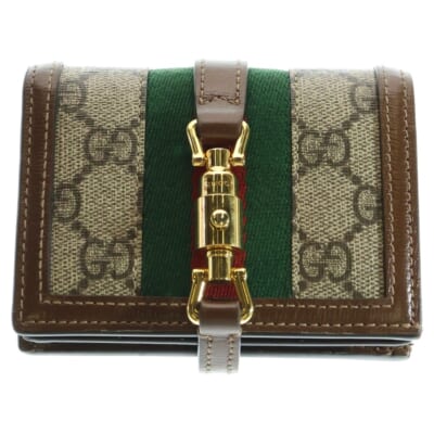 ジャッキー1961 コンパクトウォレット 二つ折り財布 ブラウン×ベージュ レザー×キャンバス 645536 Aランク