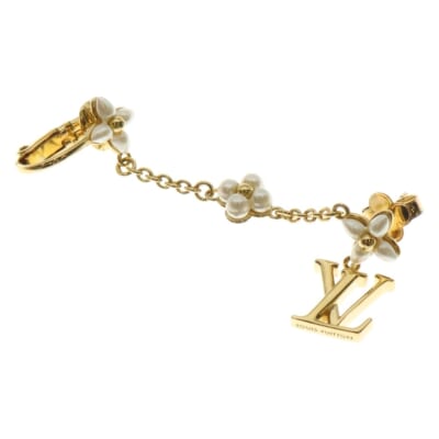 LVフローラ ロゴイヤーカフ×ピアス イヤーアクセサリー ゴールド×ホワイト GP Bランク