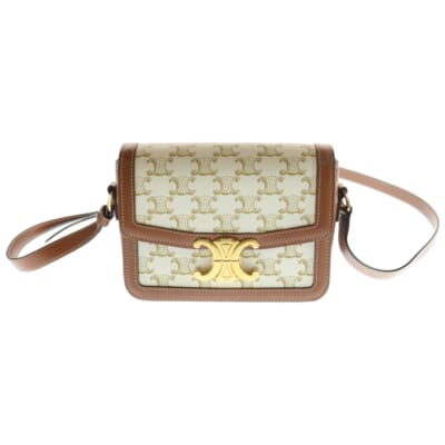 トリオンフ ティーン PVC×レザー ショルダーバッグ ホワイト/ブラウン Bランク