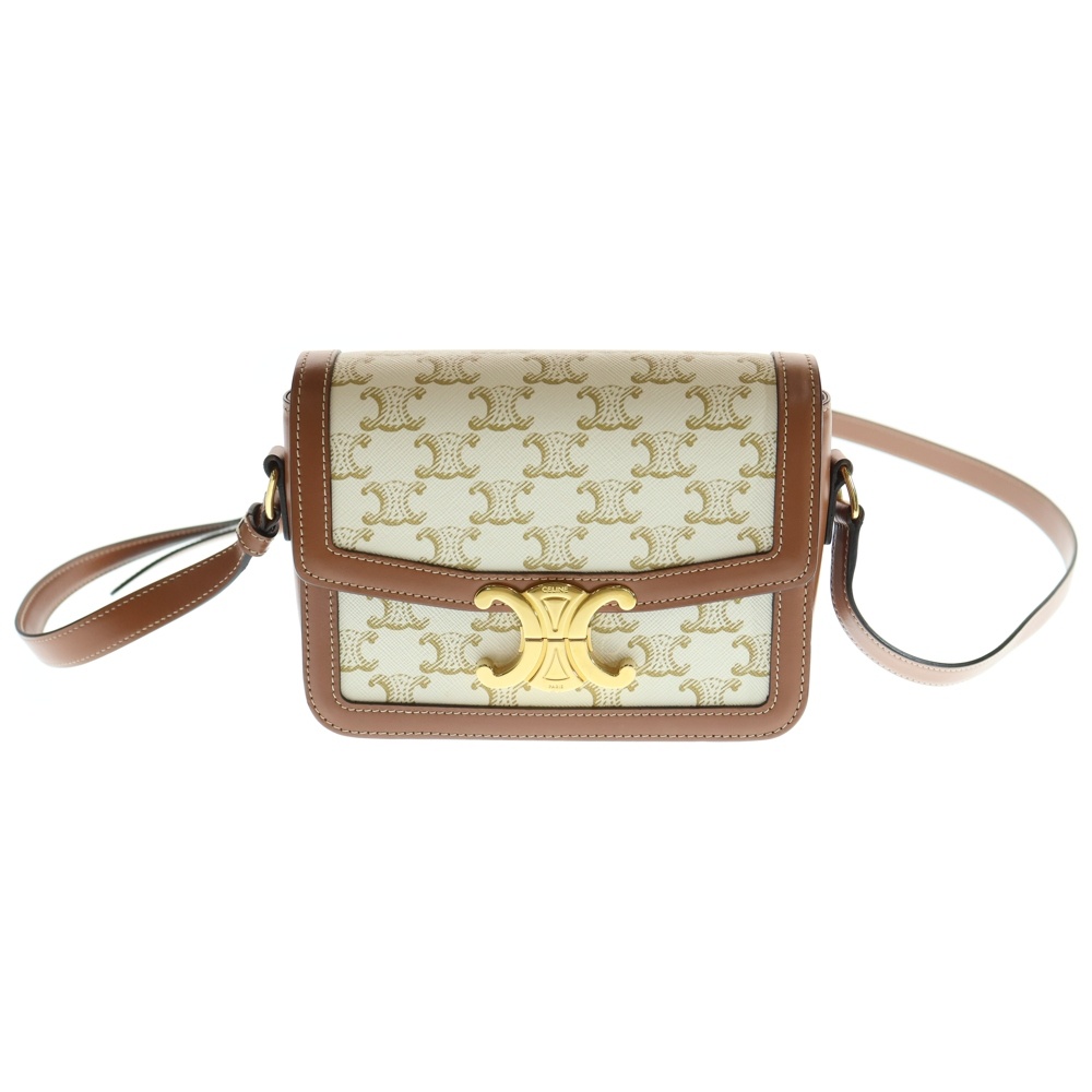 トリオンフ ティーン PVC×レザー ショルダーバッグ ホワイト/ブラウン Bランク