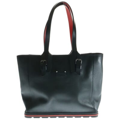 カバイカー スタッズ装飾 レザー ラバー ハンド トートバッグ ガンメタ金具 ブラック/レッド Bランク