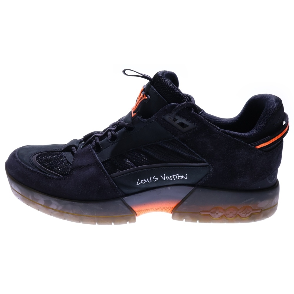 21SS ×Lucien Clarke ルシアン クラーク アビュー ライン モノグラム スエードレザー メッシュ レースアップ ローカットシューズ スニーカー ブラック/オレンジ Bランク