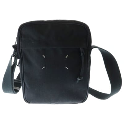 ウエストポーチ ショルダーバッグ ブラック レザー キャンバス 4ステッチ Aランク