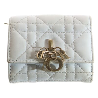 マイディオール ハイビスカス Lジップ ウォレット コンパクトウォレット コインケース ゴールド金具 ライトブルー レザー Bランク