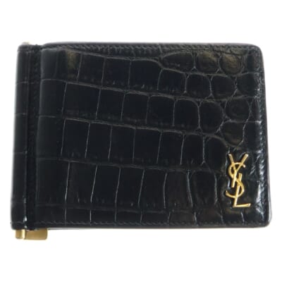 二つ折り財布 マネークリップ ブラック レザー 財布 コンパクトウォレット Bランク