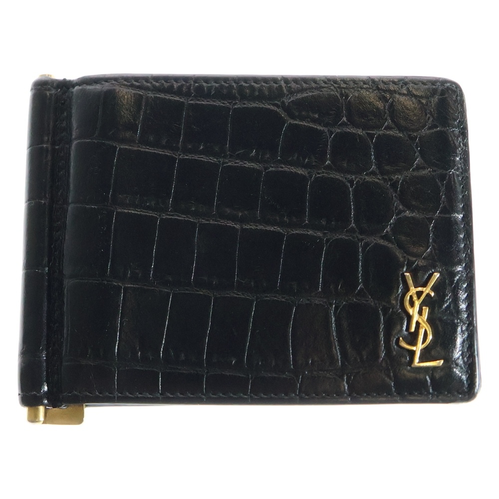 二つ折り財布 マネークリップ ブラック レザー 財布 コンパクトウォレット Bランク