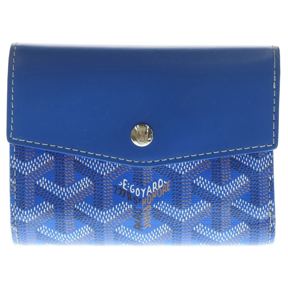 サン ガブリエル 3つ折り財布 コンパクトウォレット コインケース ブルー レザー シルバー金具 Bランク