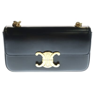 トリオンフ クロード シャイニーカーフスキン レザーチェーンショルダーバッグ ブラック レディース 115203BF4.38NO Aランク