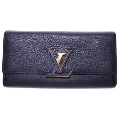 ポルトフォイユ・カプシーヌ 長財布 ロングウォレット カードケース ブラック ゴールド金具 レザー M61248 Aランク