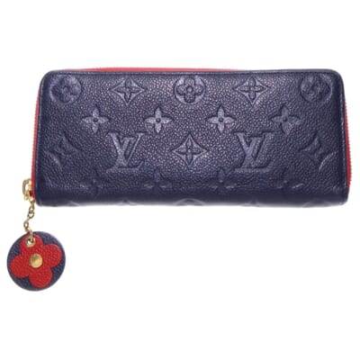 モノグラムアンプラントポルトフォイユ・クレマンス ロングウォレット 長財布 カードケース ネイビー×レッド レザー M68325 Bランク