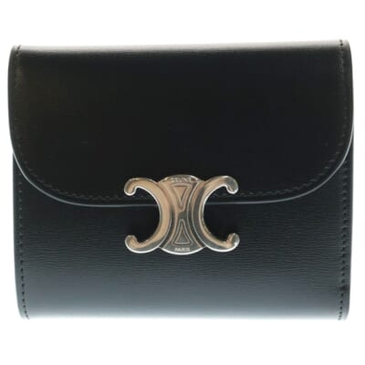 トリオンフ スモールフラップウォレット カーフスキン レザー二つ折り財布 ブラック Sランク