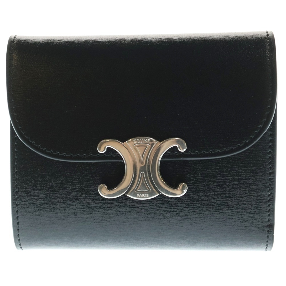 トリオンフ スモールフラップウォレット カーフスキン レザー二つ折り財布 ブラック Sランク