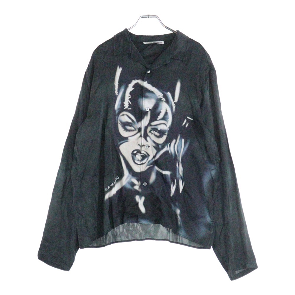 プリントボタンアップシャツ 長袖シャツ ブラック FN-MN-SHIR000850 Bランク